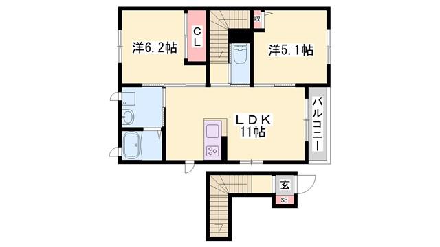 ベルクール加東A棟(2LDK/2階)の間取り写真