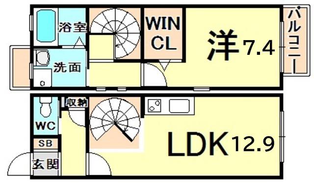 リシェス甲子園(1LDK/1階)の間取り写真