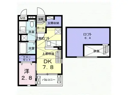 ミスモ・S(1DK/2階)の間取り写真
