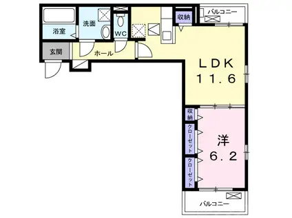 ソレイユ平野(1LDK/3階)の間取り写真
