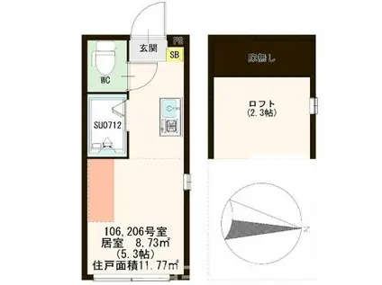 ハーモニーテラス東陽IV(ワンルーム/2階)の間取り写真