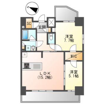 S-RESIDENCE上社南AMANTE(2LDK/5階)の間取り写真
