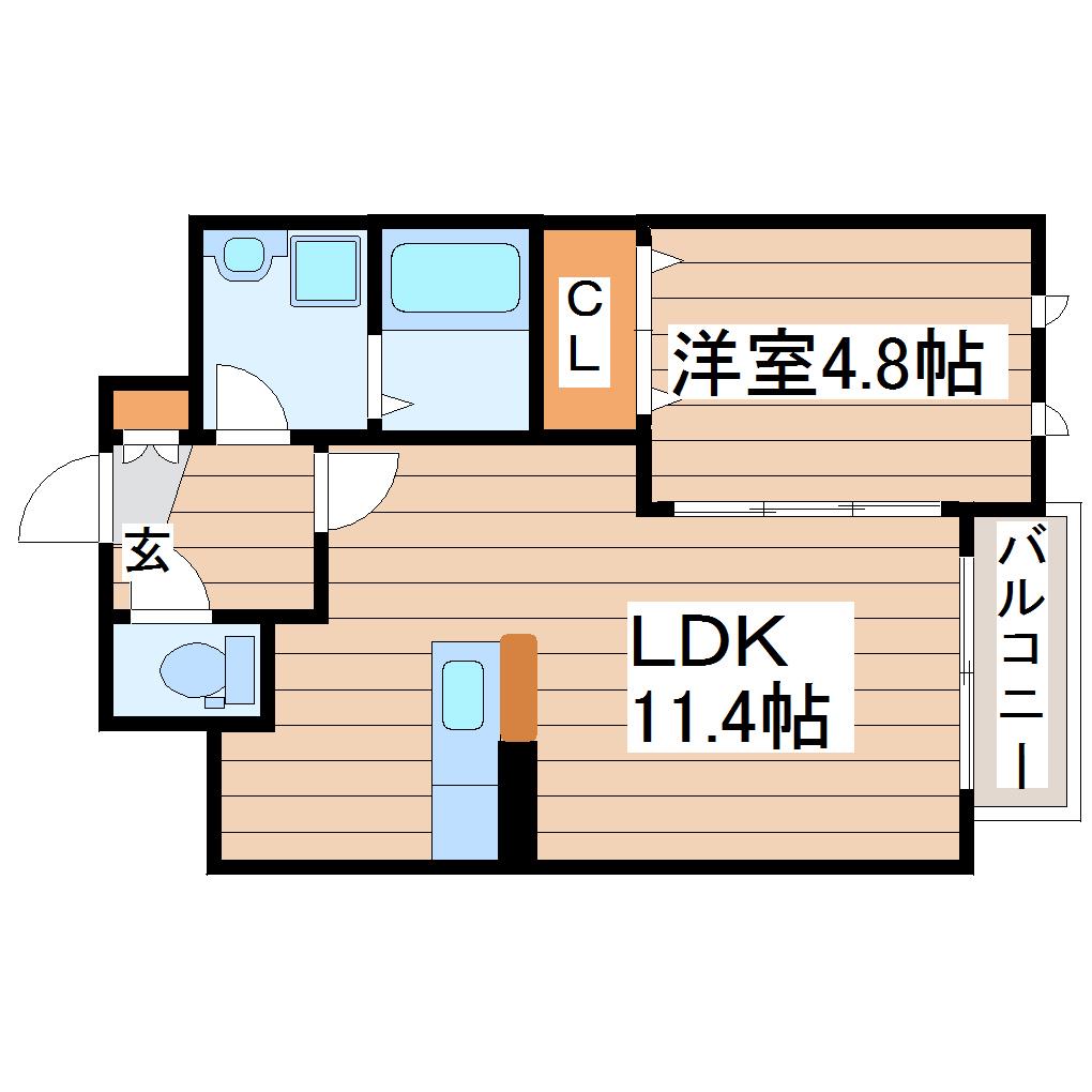 プロモ河原町 (1LDK/4階)の間取り写真