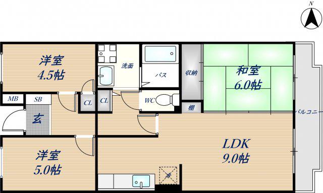 エバーグレイス森本(3LDK/4階)の間取り写真