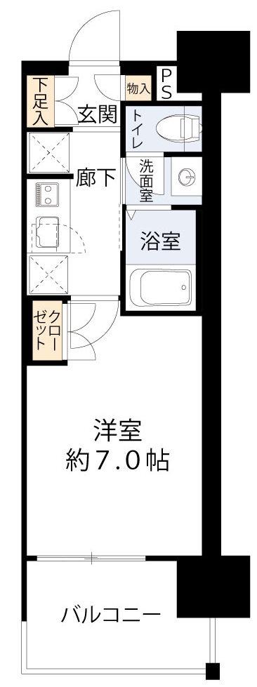 クレストコート靱公園(1K/7階)の間取り写真