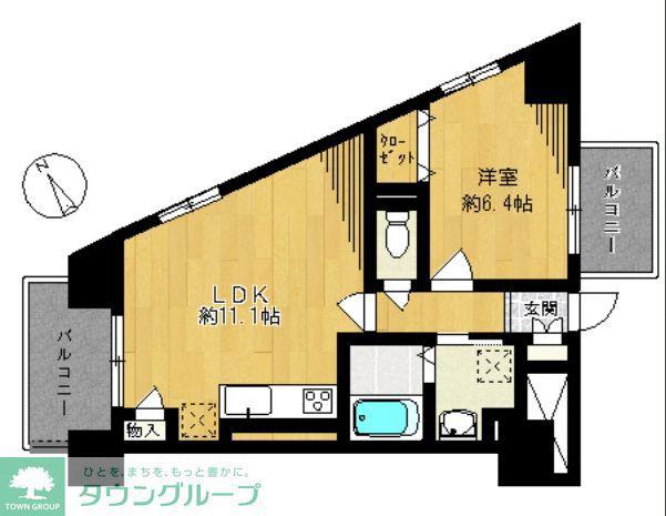 サウスERNCROSS鵠沼サザンクロス(1LDK/4階)の間取り写真