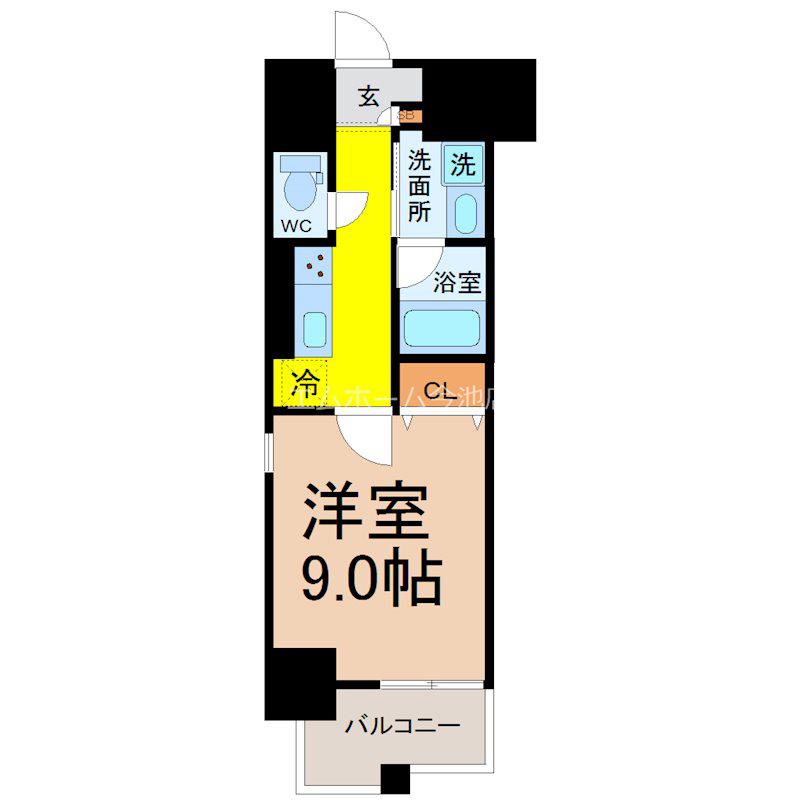 トレヴィ高岳(1K/9階)の間取り写真