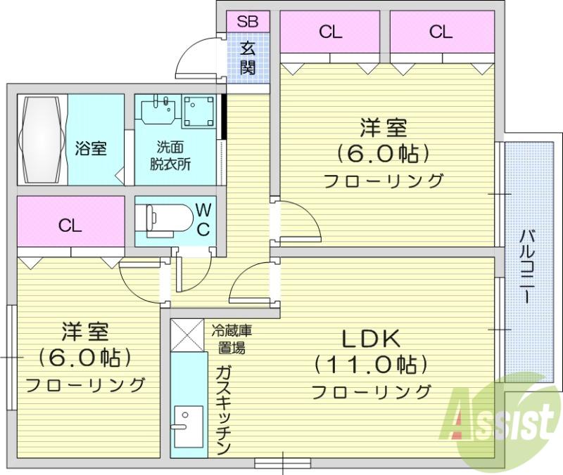 レピィナードⅢ(2LDK/2階)の間取り写真