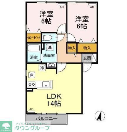 パルアモーレAB(2LDK/1階)の間取り写真