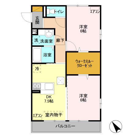 オペラハウス上大島A(2DK/1階)の間取り写真