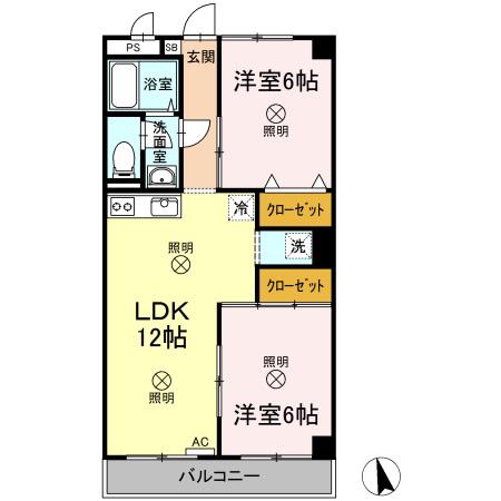 ハイライズ遠藤(2LDK/3階)の間取り写真