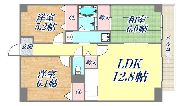 サンリット立花(3LDK/3階)の間取り写真