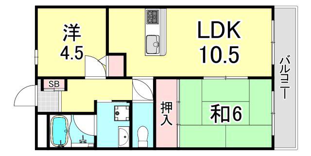 能登6番館ウエスト(3LDK/2階)の間取り写真