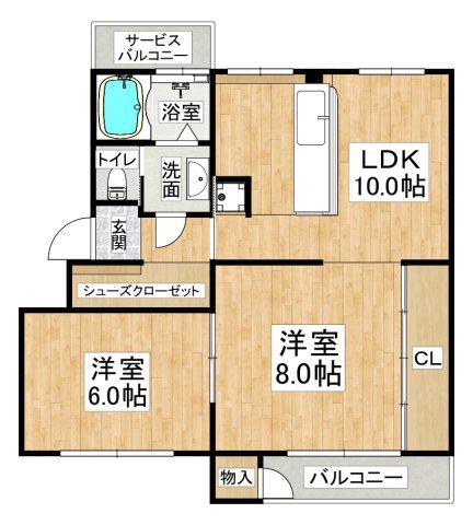 鶴甲コーポ(2LDK/3階)の間取り写真