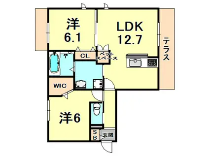 メゾンティーグル神垣(2LDK/1階)の間取り写真