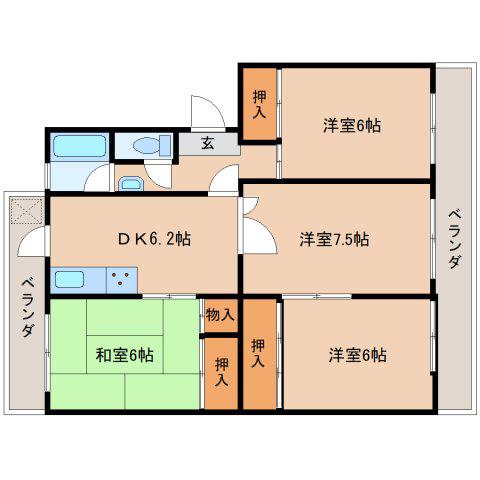 Aマンション(4DK/5階)の間取り写真