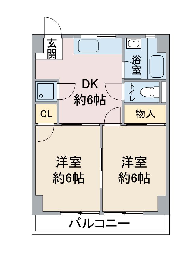 水野マンション(2DK/6階)の間取り写真
