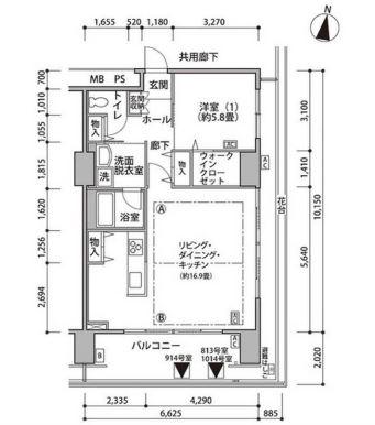 東雲キャナルコートCODAN17号棟(1LDK/6階)の間取り写真