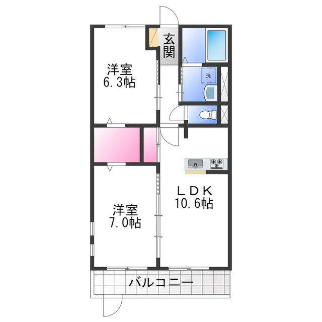 コントレール高師浜(2LDK/3階)の間取り写真