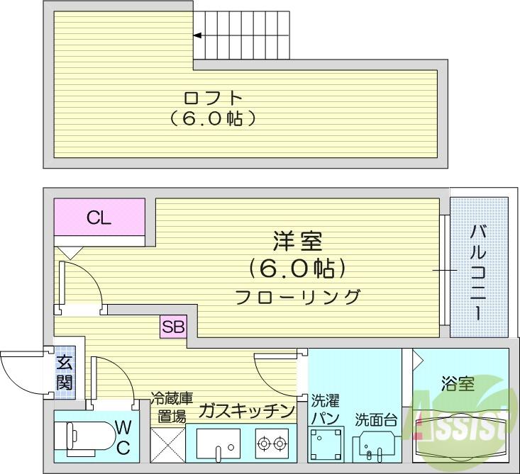 ハーモニーテラス上谷刈(ワンルーム/2階)の間取り写真