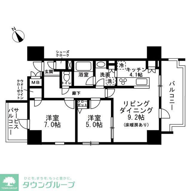 レジディア町屋(2LDK/7階)の間取り写真