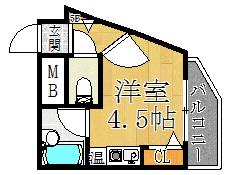 東大阪レヂデンス(ワンルーム/2階)の間取り写真