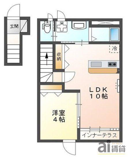 BROWNY GREEN ブラウニーグリーン(1LDK/2階)の間取り写真