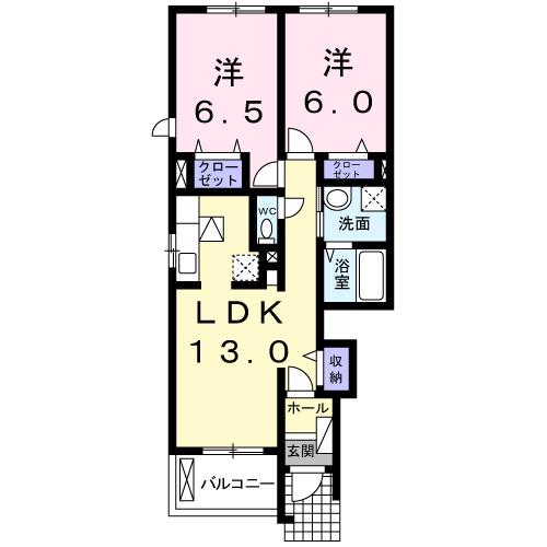 セレッソN(2LDK/1階)の間取り写真