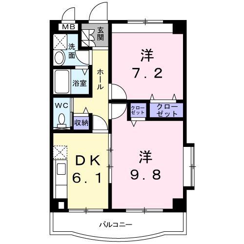 ラフィーネヴィラ(2DK/2階)の間取り写真