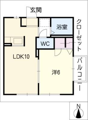 菜の花コーポ(1LDK/2階)の間取り写真