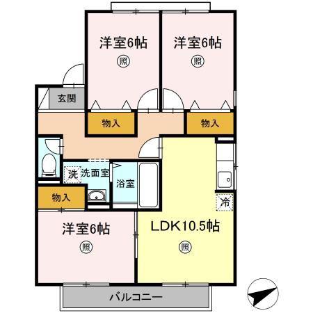 セジュールサバスE棟(3LDK/2階)の間取り写真