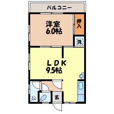 PEACE HOME白木(1LDK/2階)の間取り写真