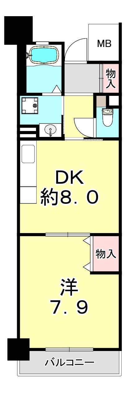 ハートフル湊川1号棟(1DK/11階)の間取り写真