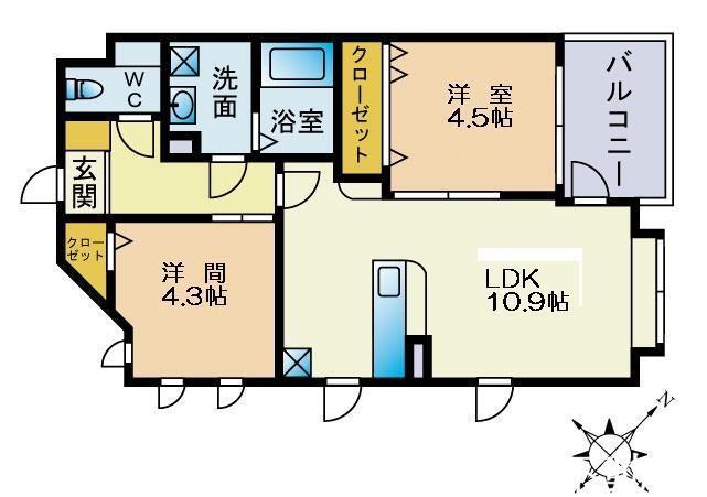 ベルメゾン高宮通(2LDK/3階)の間取り写真