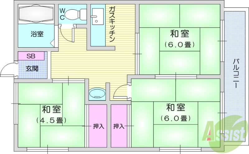シティハイムグリーンユイA(3K/2階)の間取り写真