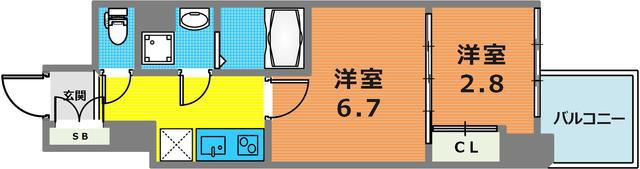 セレニテ神戸ミラク(2K/6階)の間取り写真