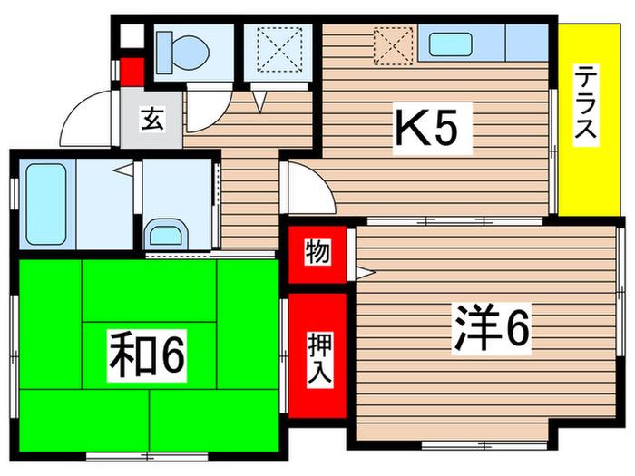 美しが丘ハイツ(2K/1階)の間取り写真