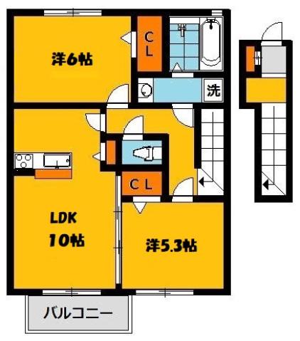 スパローハウス六番館A(2LDK/2階)の間取り写真