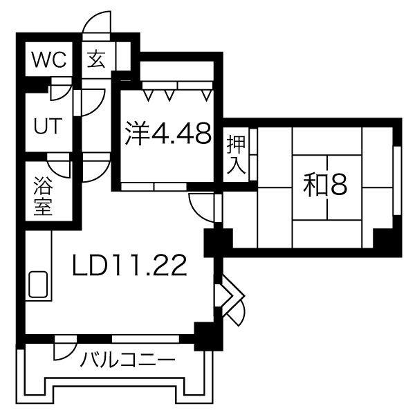 ドミ22山鼻(2LDK/6階)の間取り写真