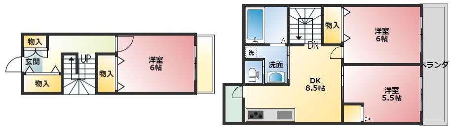 セジュールオサダ5号館(2LDK/2階)の間取り写真