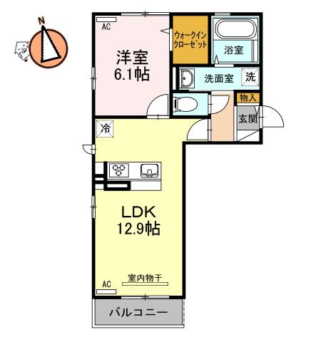 ＪＲ牟岐線 文化の森駅 徒歩17分 3階建 築10年(1LDK/1階)の間取り写真
