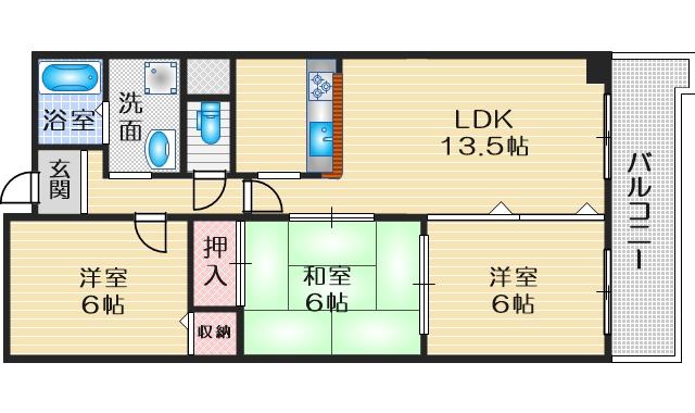 アラメダ 江坂(3LDK/3階)の間取り写真