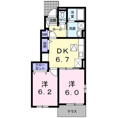 サニー ヴィラ(2DK/1階)の間取り写真