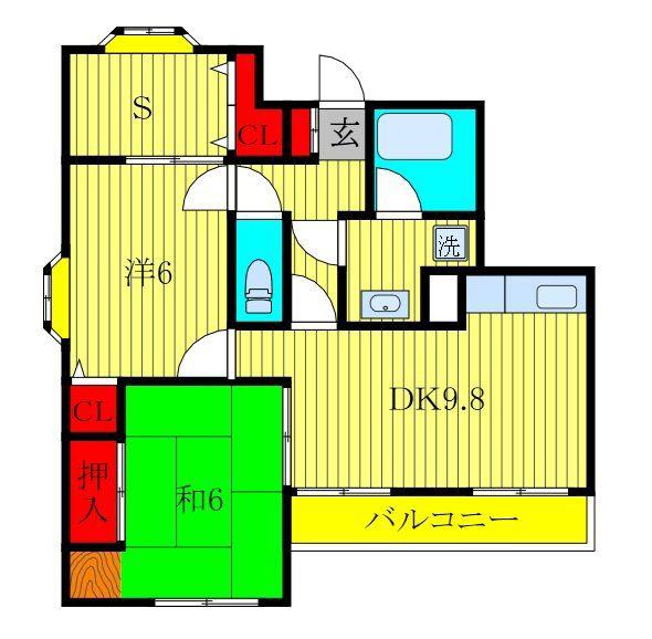 ベルレール小倉台弐番館(2SDK/1階)の間取り写真