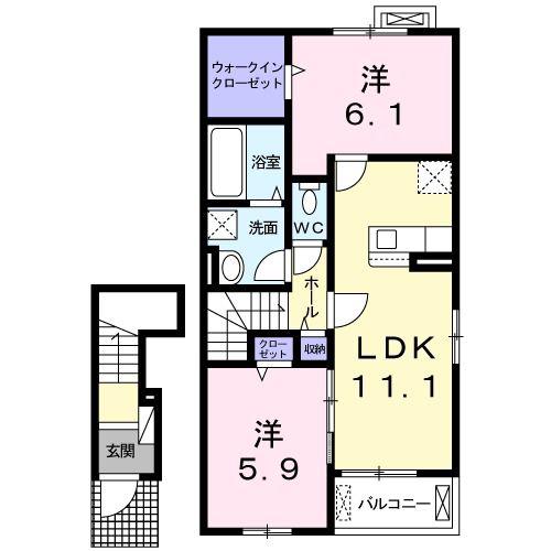 ヴォワ・ラクテ II(2LDK/2階)の間取り写真