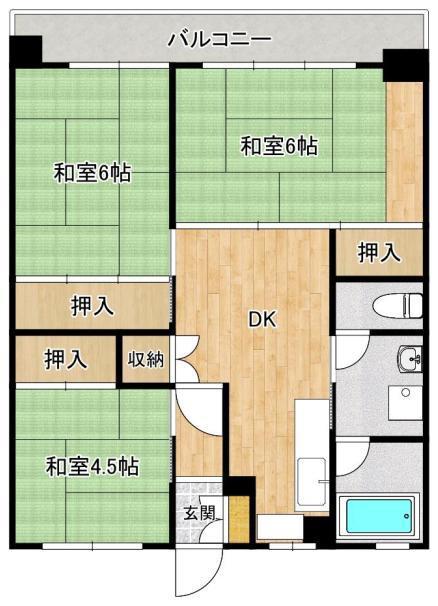 鴨池2丁目団地 4号棟(3DK/14階)の間取り写真