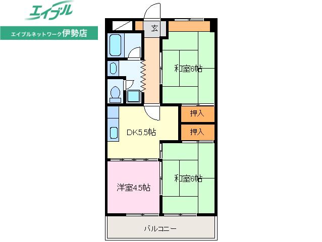 エステートヤマキ(2LDK/3階)の間取り写真