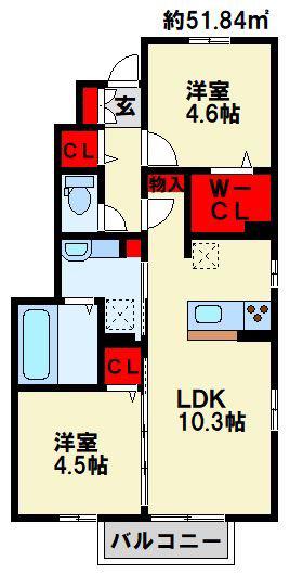 CASA FELICE B棟(2LDK/1階)の間取り写真