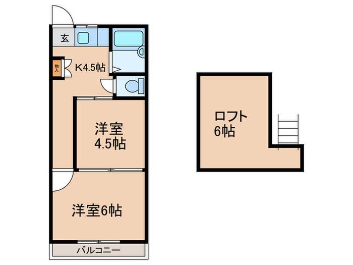 三園コーポ(2K/2階)の間取り写真