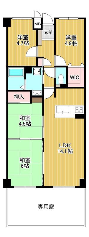 クローバーハイツ初芝ヴィプレ(4LDK/1階)の間取り写真